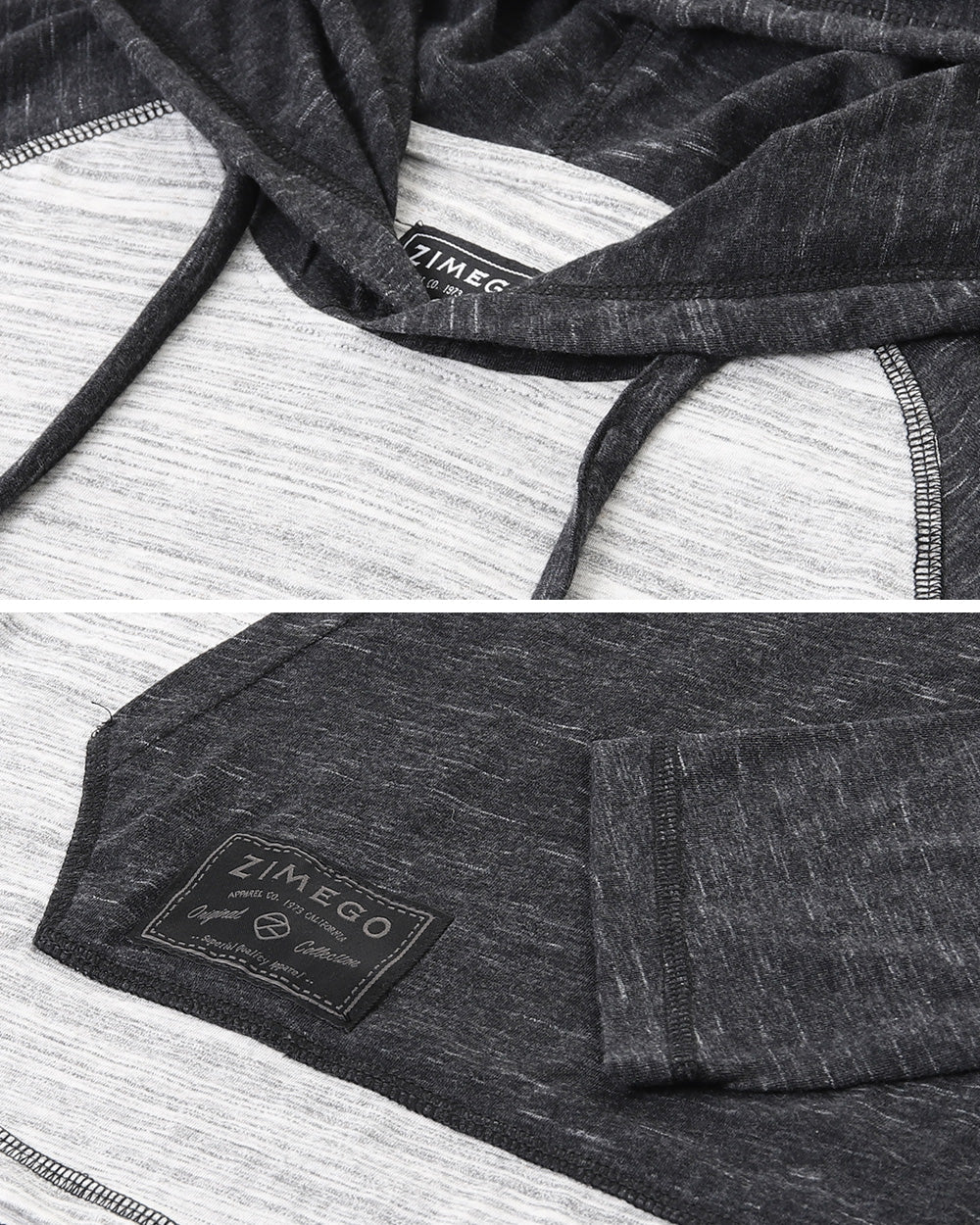 Long Sleeve Raglan Henley Round Bottom Hood T-Shirt Grey/Black