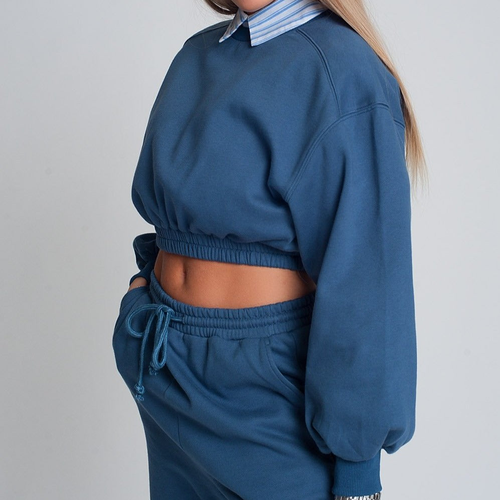 Oversized Cropped Sweatshirt in Blue