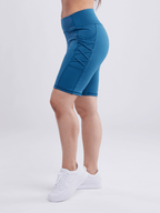 High-Waisted Workout Shorts with Pockets with Criss Cross Design