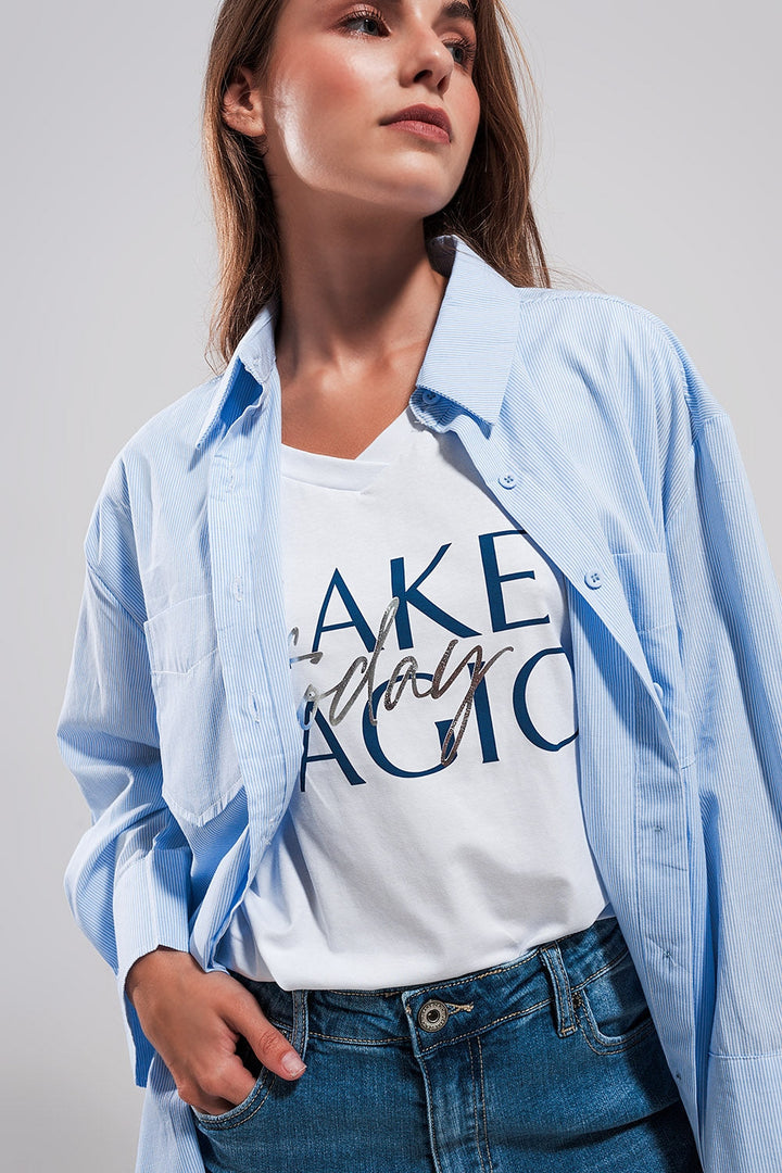 Cotton Oversized Shirt in Light Blue