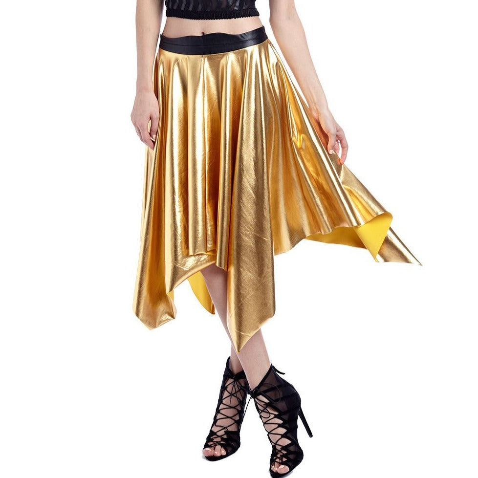 Golden Pleated Midi Skirt in Metallic