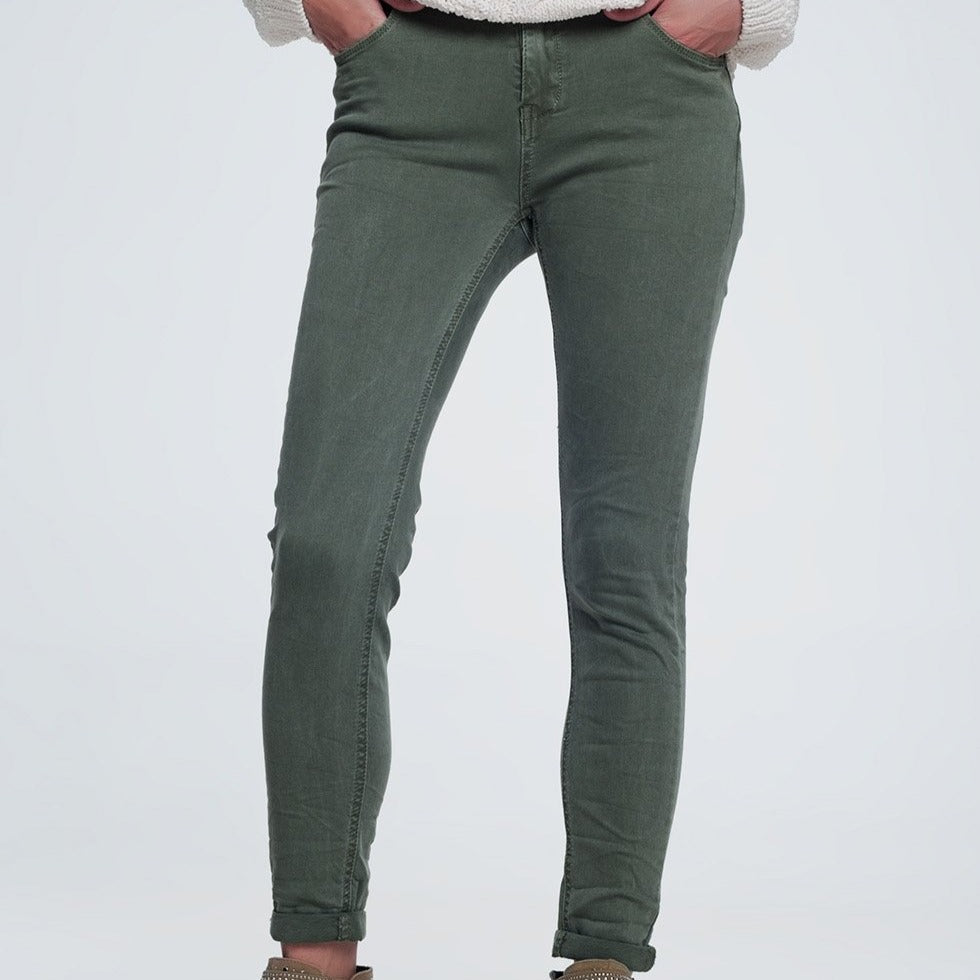 High Waisted Skinny Jeans in Green