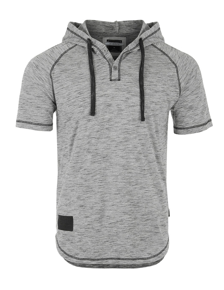 Heather Grey Short Sleeve Raglan Henley Hoodie