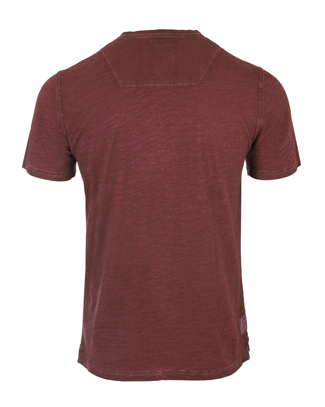 Maroon Short Sleeve Crew Neck Oil Wash Vintage Button Henley T-Shirt