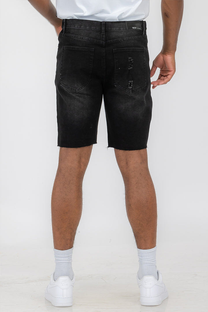 Mens Distressed Denim Shorts Black