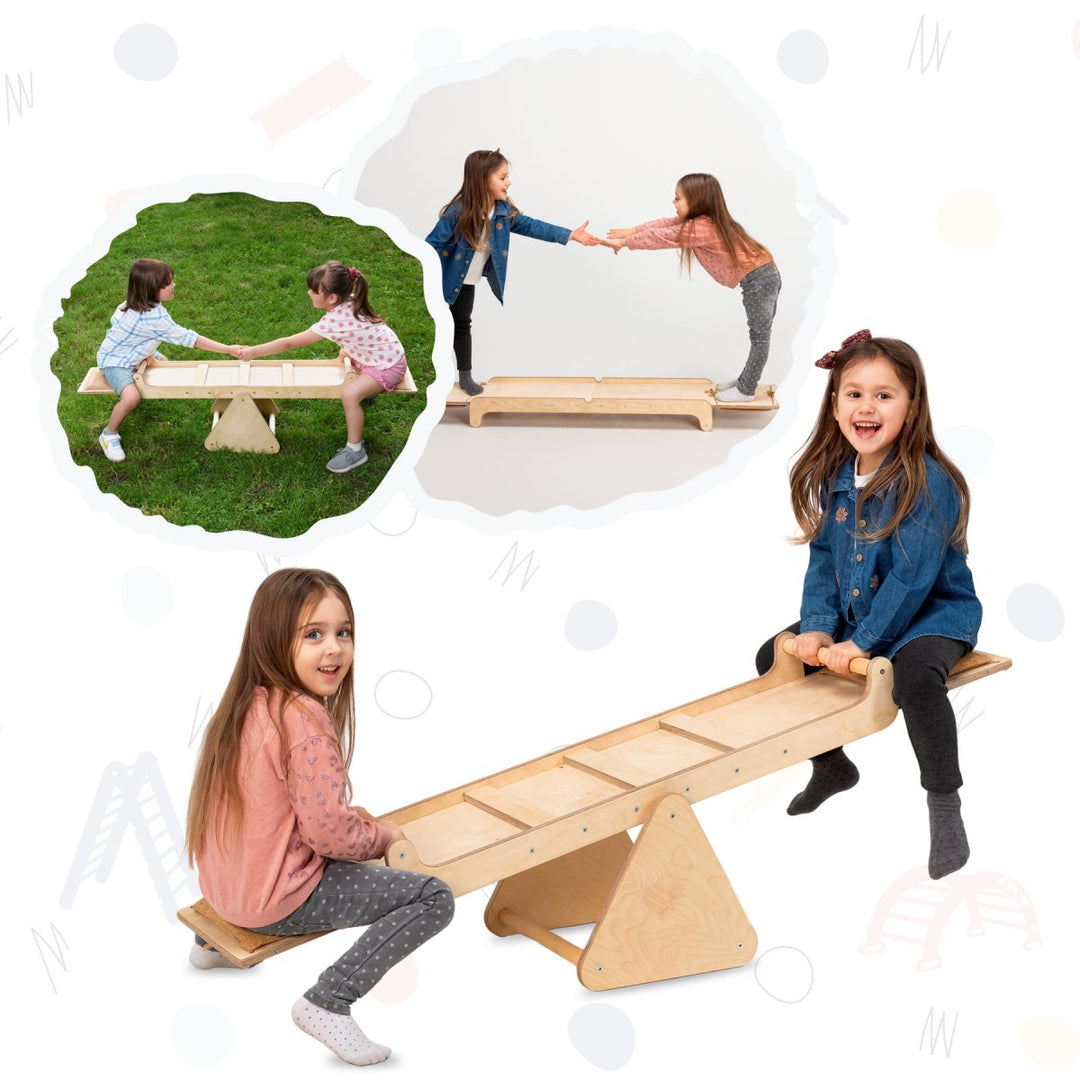 3-in-1 Wooden Playhouse with Swings and Seesaw
