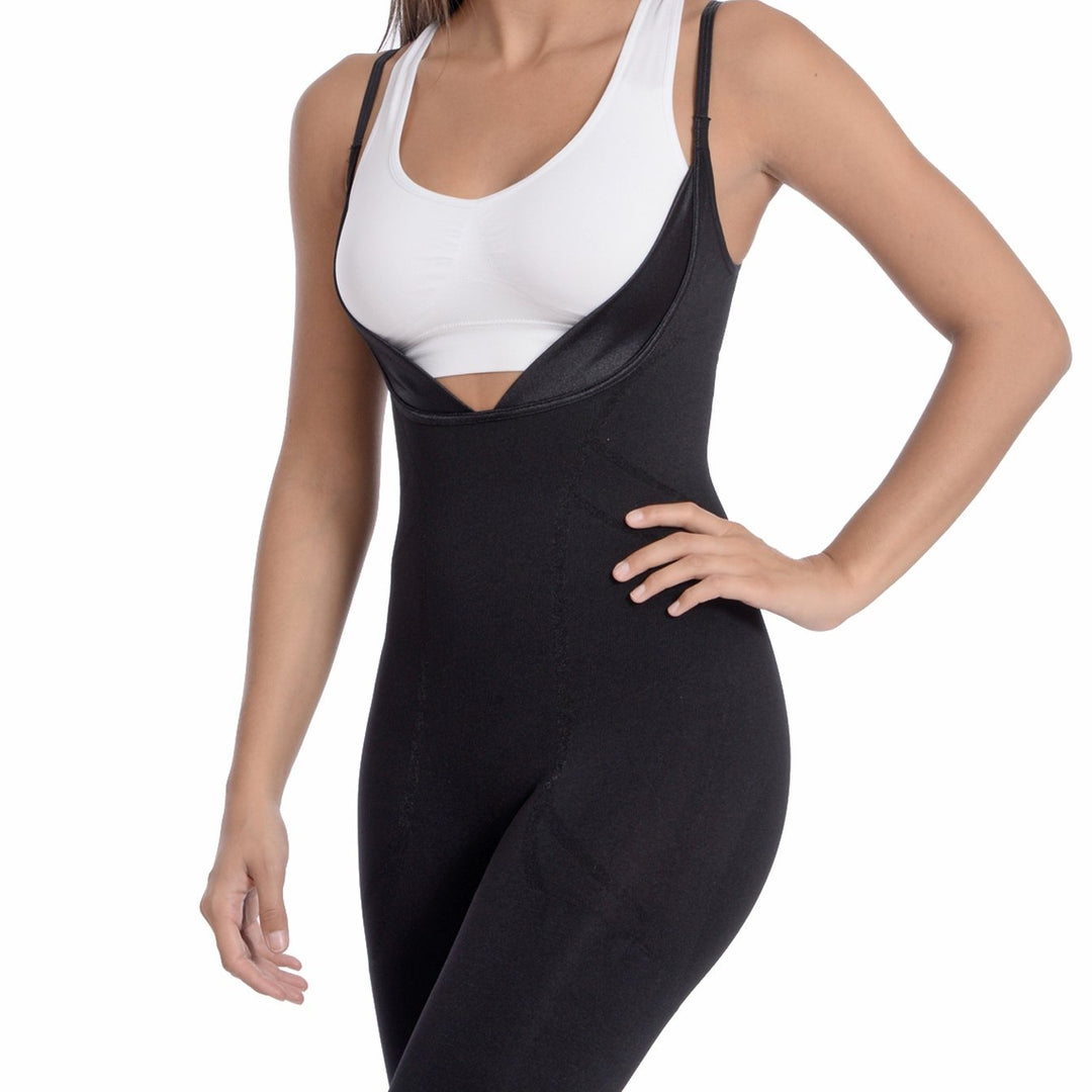 Seamless "Wear Your Own Bra" Bodysuit Shaper With Extra Long Boyleg Black