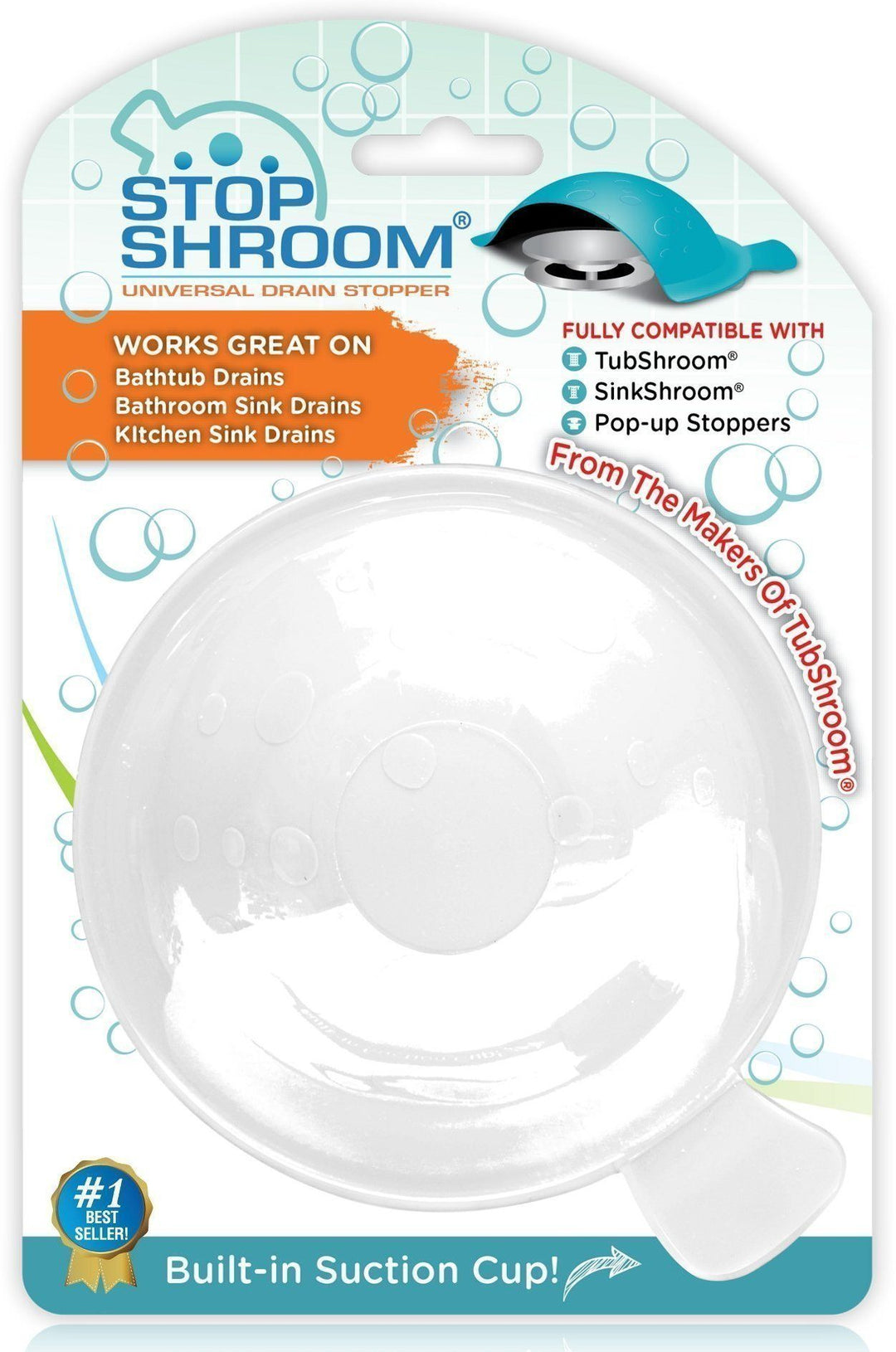 StopShroom (White) Universal Stopper Cover for Bathtub, Bathroom, and Kitchen Drains