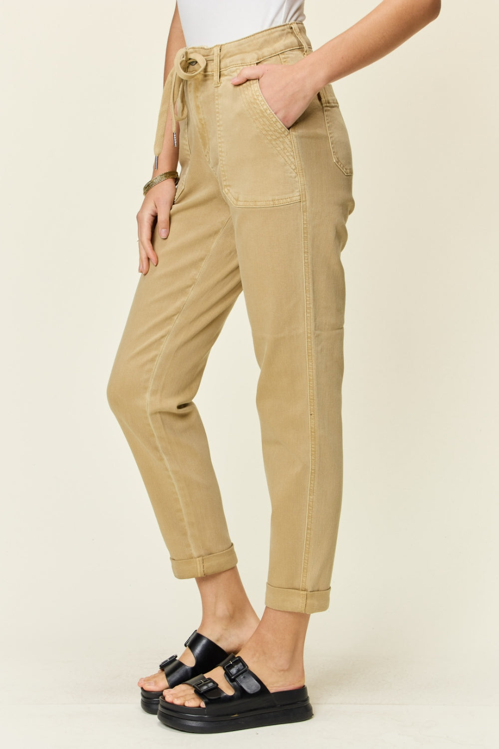 Khaki Full Size High Waist Jogger Jeans