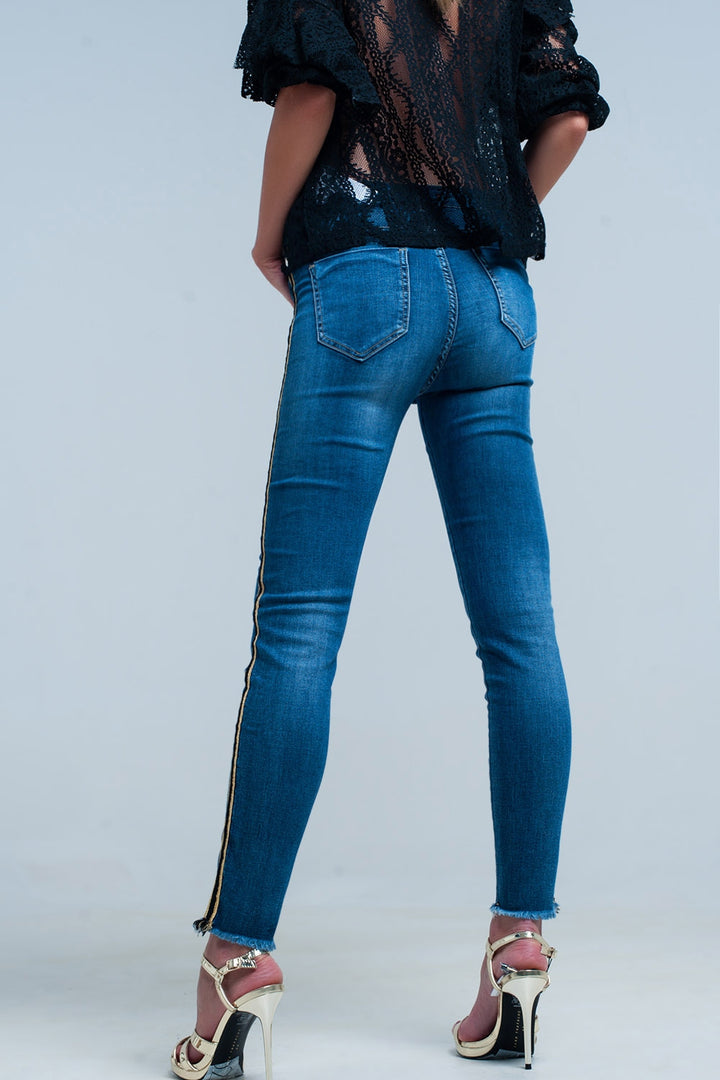 Blue Denim Pants with Gold and Black Sideband