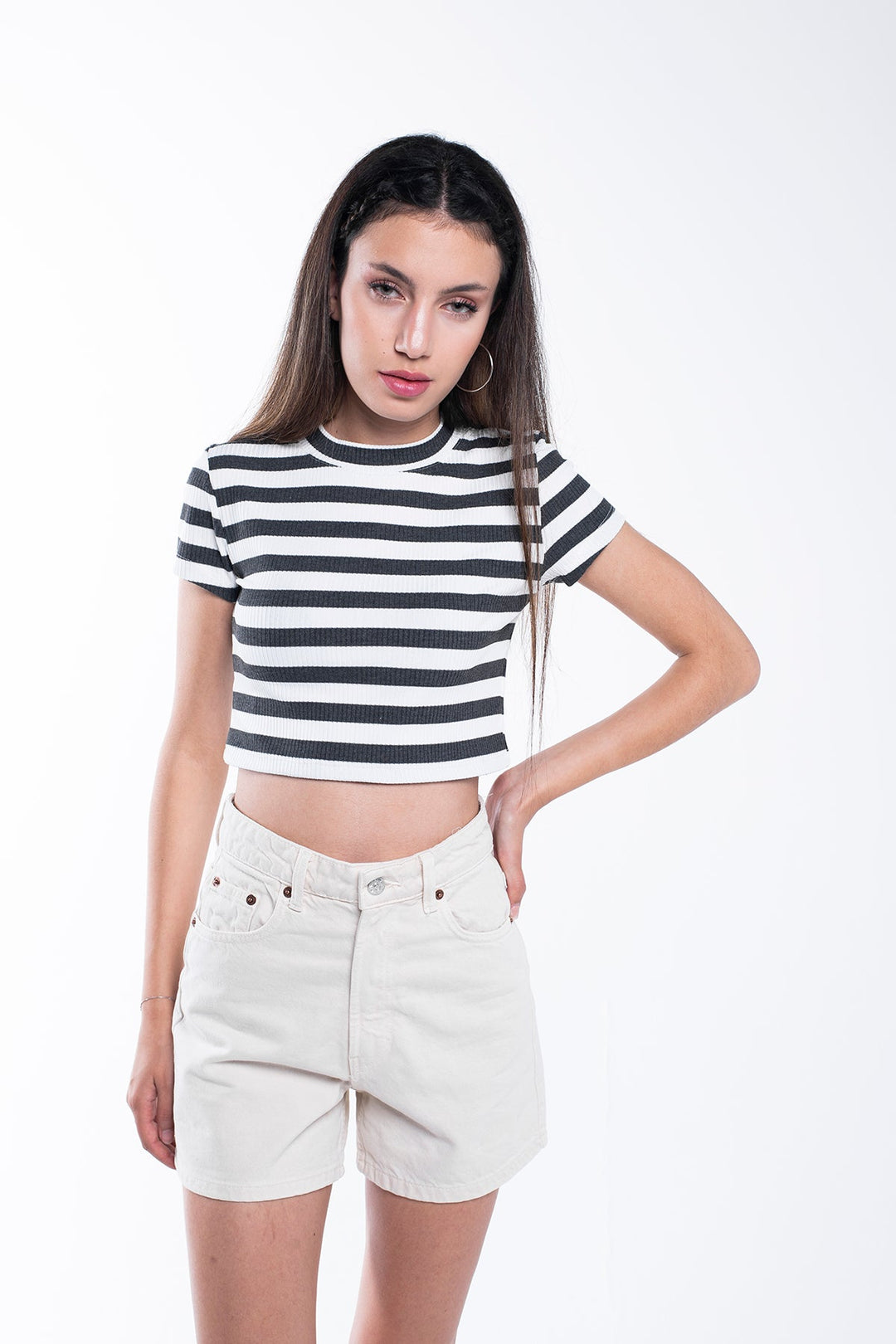 Ribbed Striped Crop T-Shirt