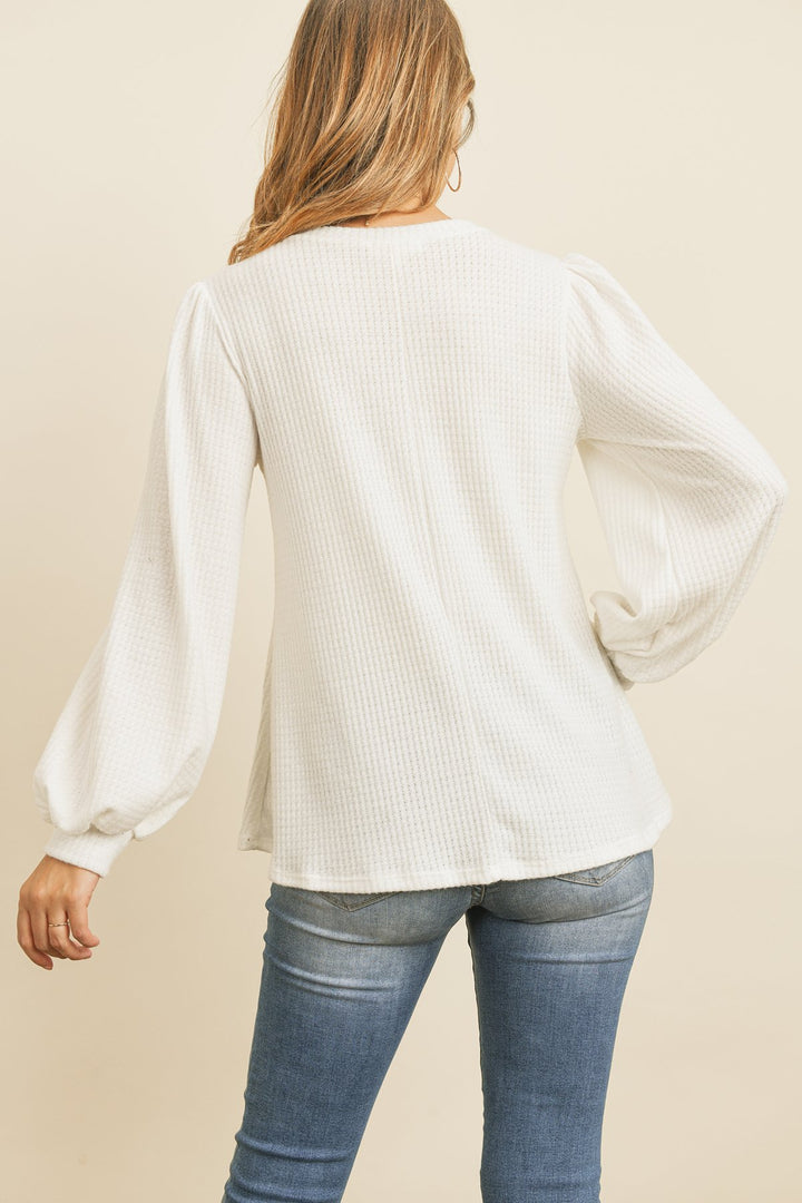 Puff Sleeved Waffle Top