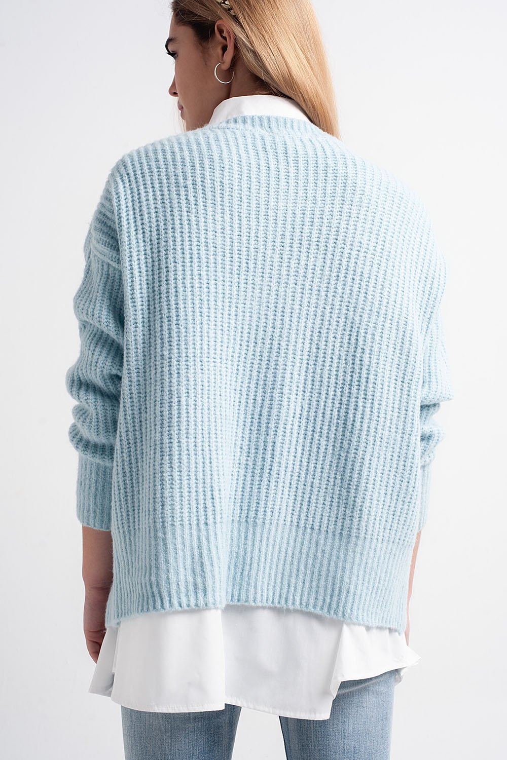 Turquoise Round Neck Boyfriend Sweater