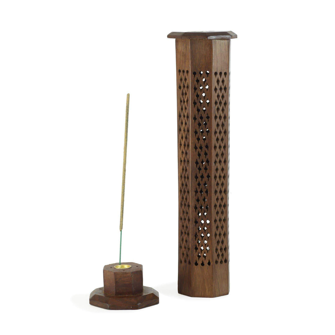 Wooden Decorative Handcarved Tower Incense Burner 12"