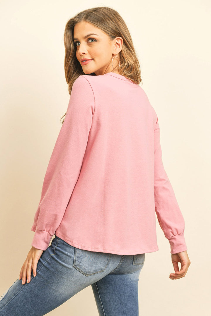 Long Sleeve Round Neck Solid Top