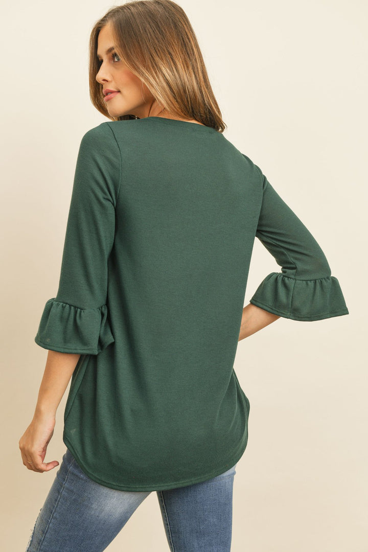 Solid Bell Sleeve V-Neck Top