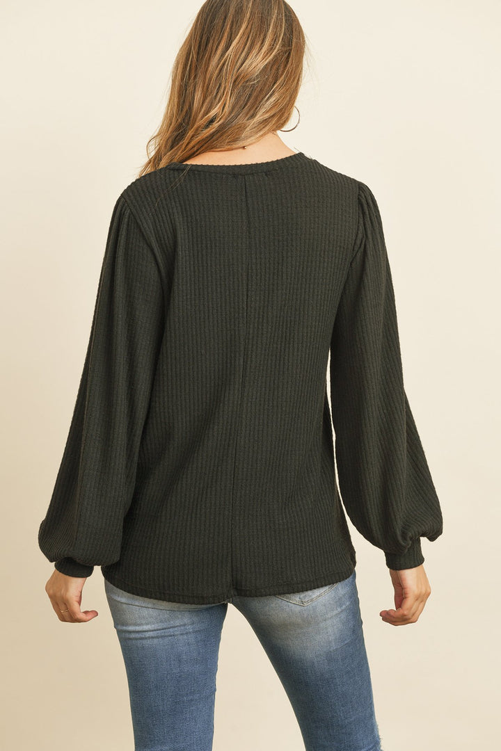 Puff Sleeved Waffle Top