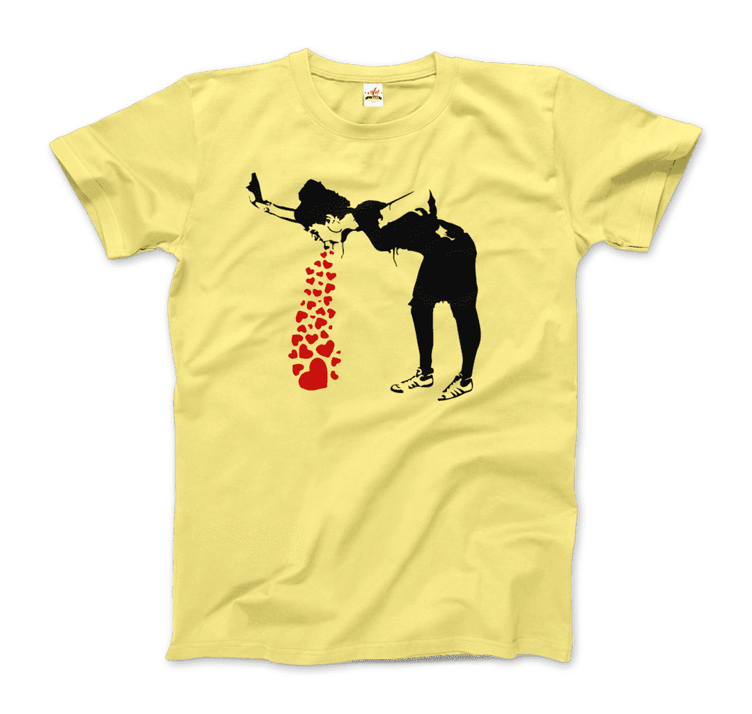 Banksy Lovesick Girl Throwing Up Hearts Artwork T-Shirt