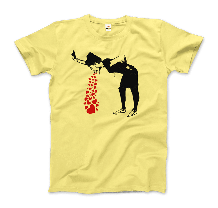 Banksy Lovesick Girl Throwing Up Hearts Artwork T-Shirt