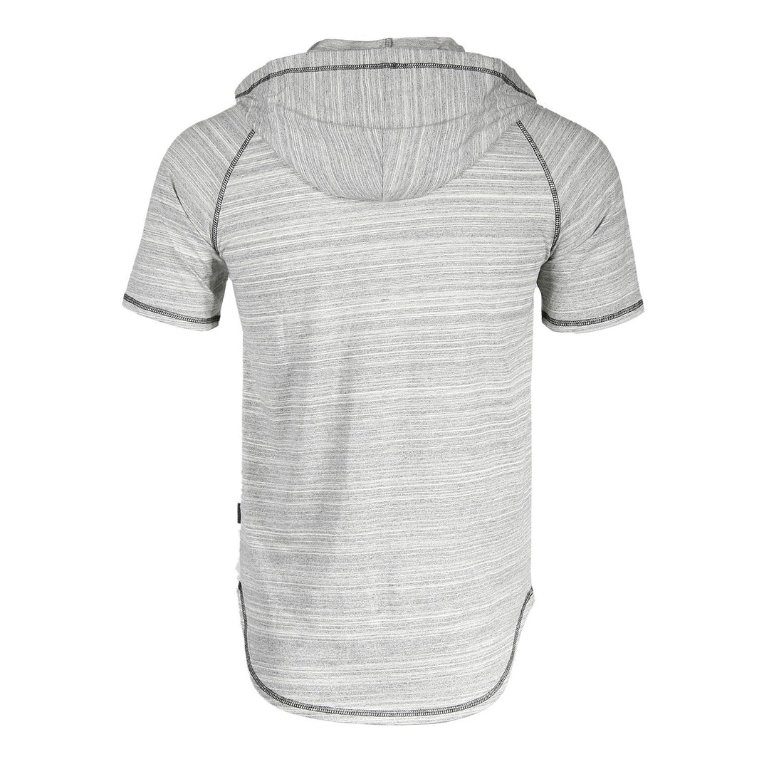 Grey Short Sleeve Raglan Henley Hoodie Round Bottom Semi Longline T-Shirt