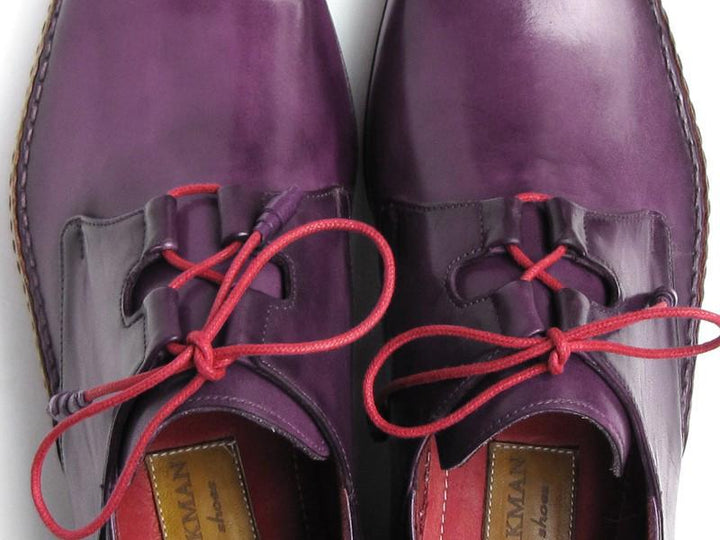 Paul Parkman Men's Ghillie Lacing Side Handsewn Dress Shoes Purple Leather