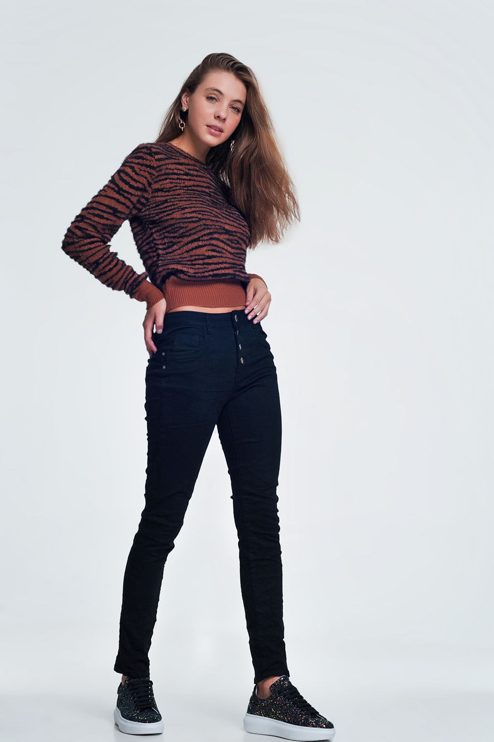 Black Jeans with Button Closure