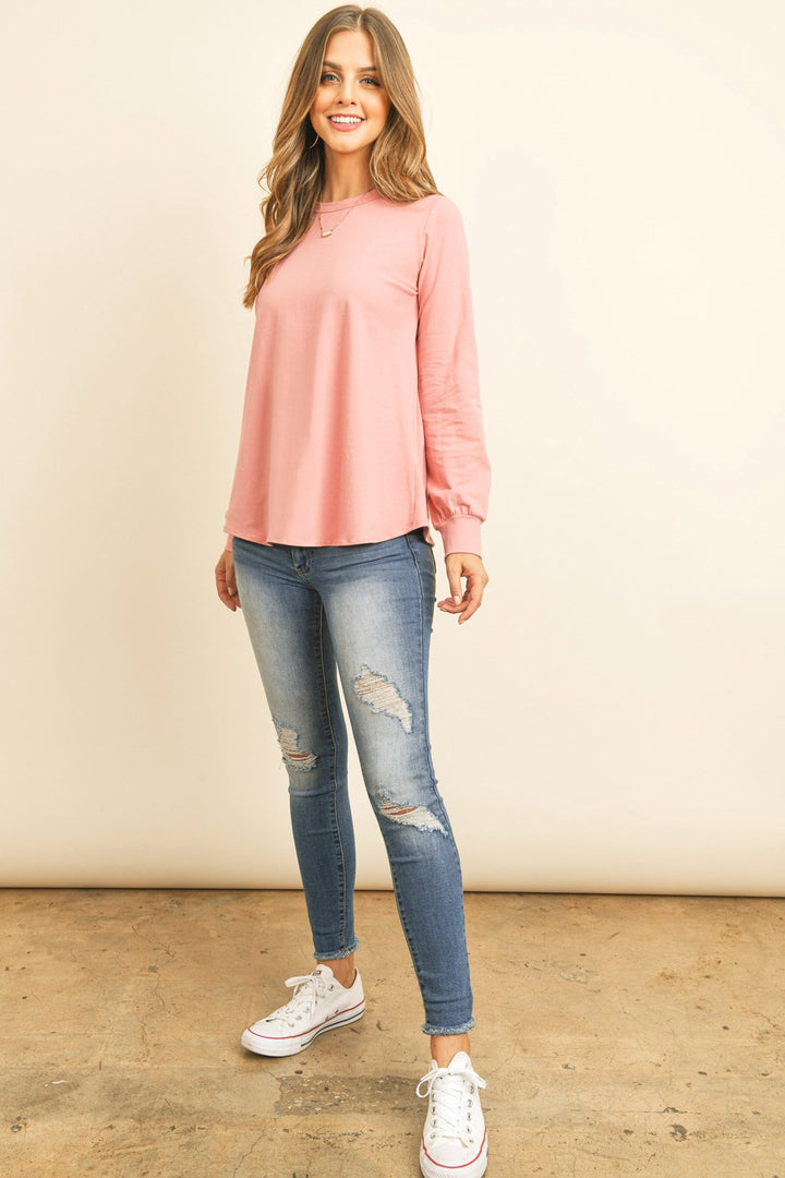 Long Sleeve Round Neck Solid Top