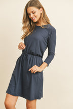Cinch Waist 3/4 Sleeve Dress