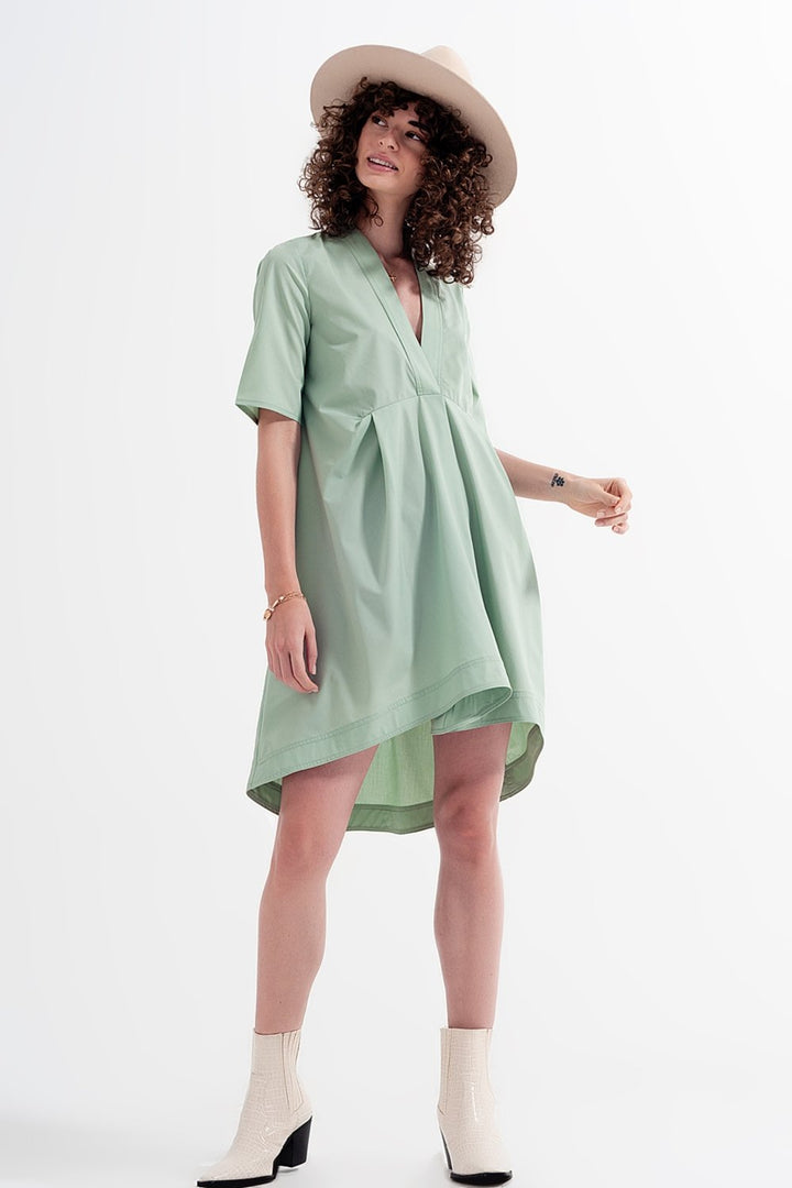 High Low Dress with Empire Waistline in Green