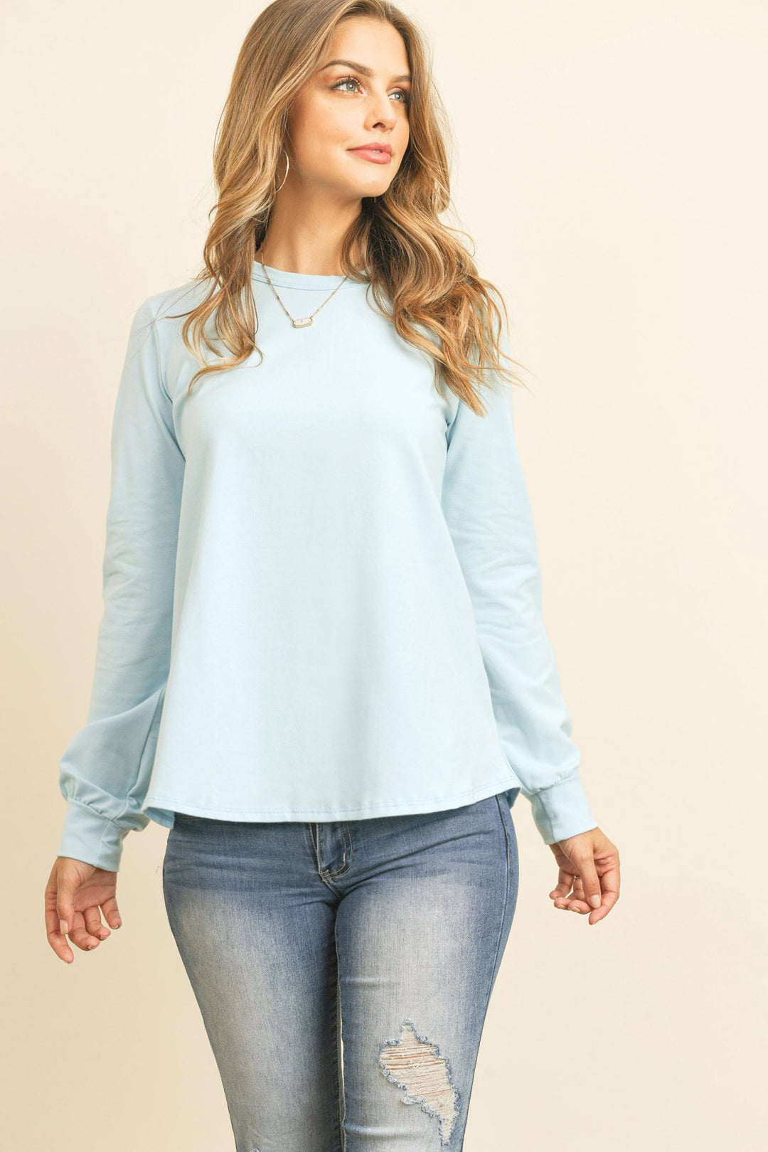 Long Sleeve Round Neck Solid Top