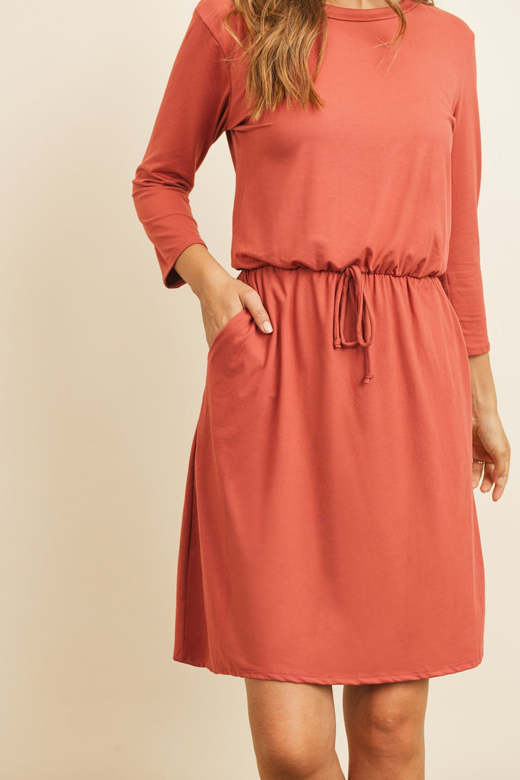 Cinch Waist 3/4 Sleeve Dress