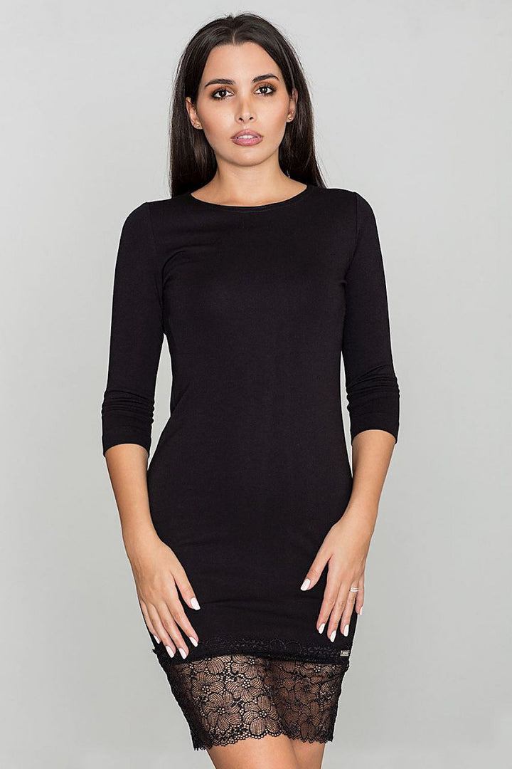 Body Fit 3/4 Sleeve Evening Dress in Black