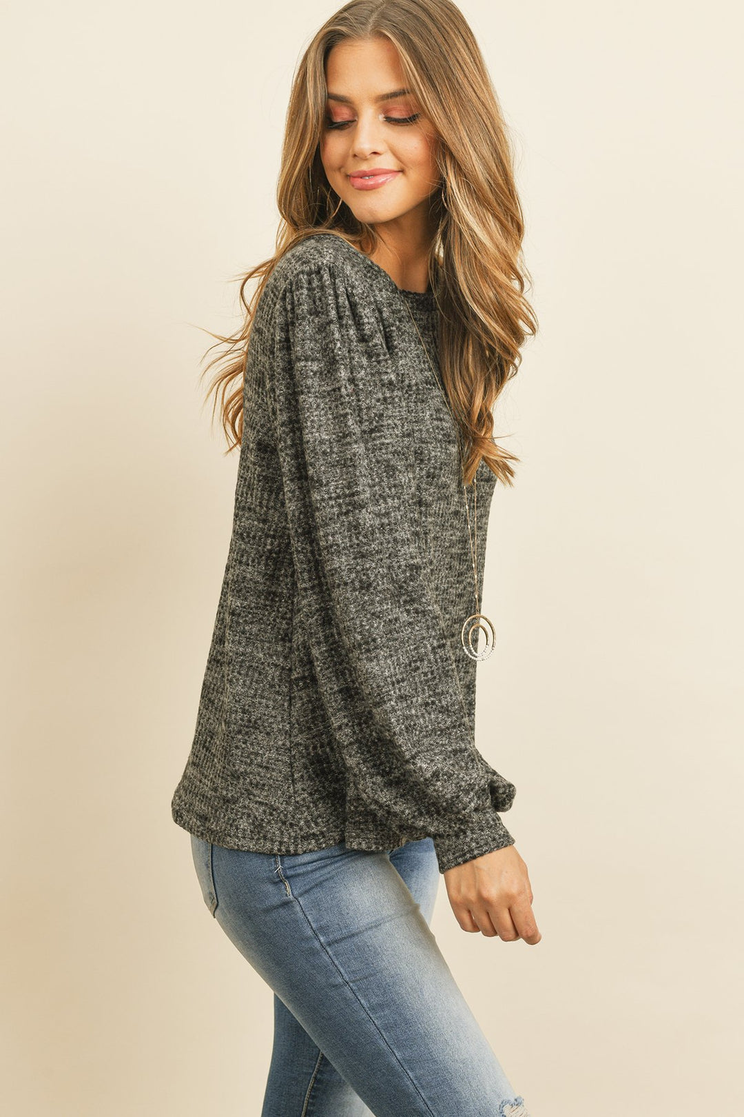 Puff Sleeved Waffle Top