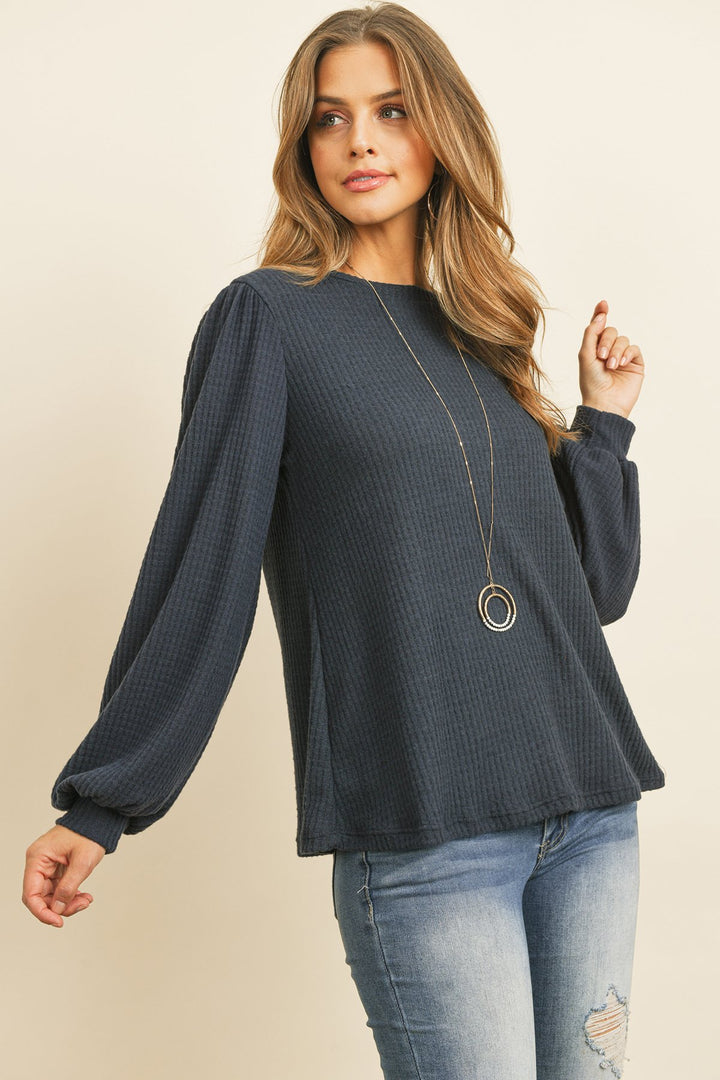 Puff Sleeved Waffle Top