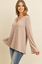 Criss Cross Neck Long Sleeve Hacci Top