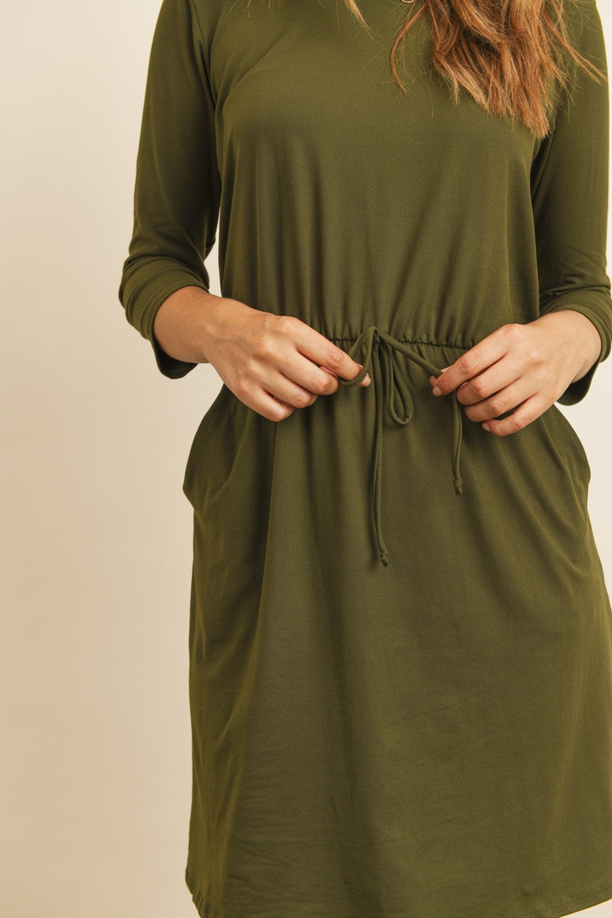 Cinch Waist 3/4 Sleeve Dress