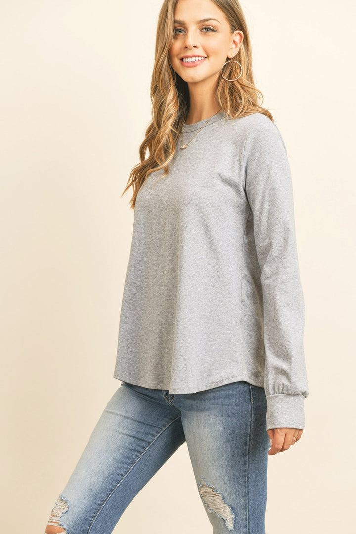 Long Sleeve Round Neck Solid Top