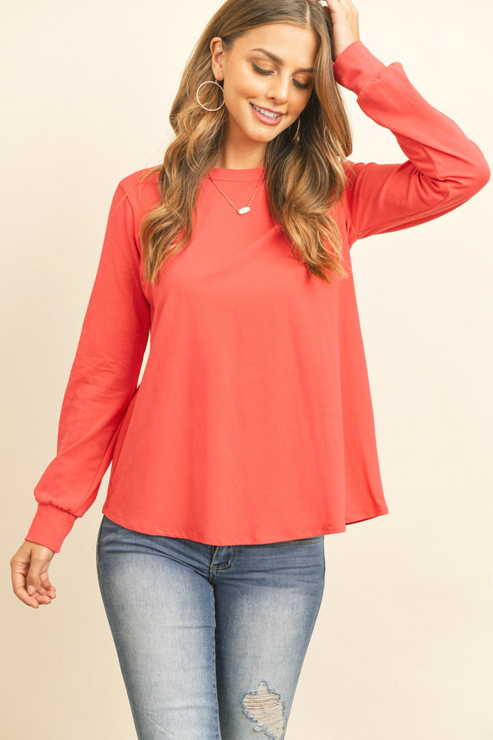 Long Sleeve Round Neck Solid Top