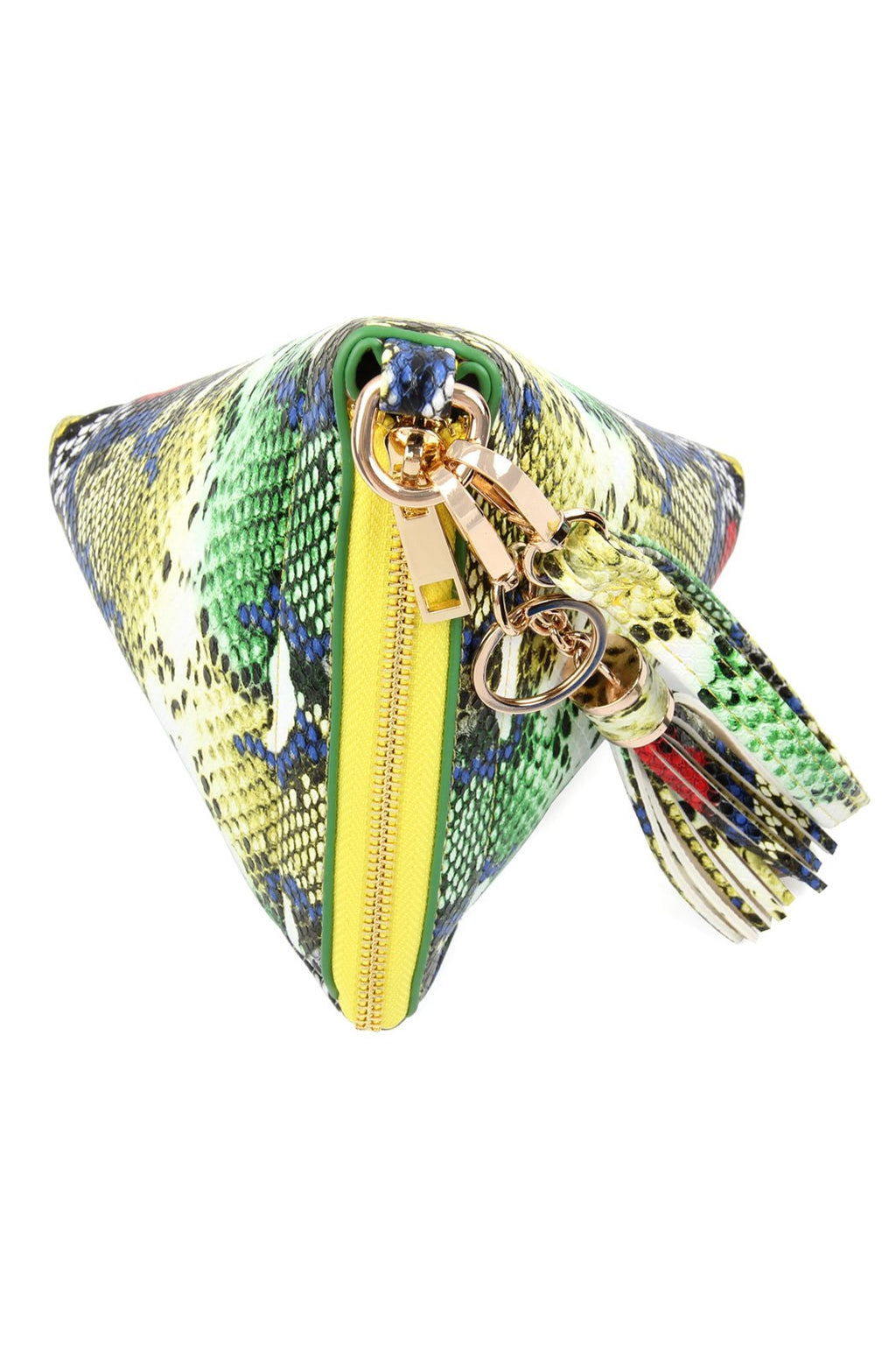 Pyramid Shape Tassel Wristlet Leather Bag