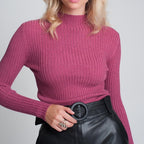 Fine Gauge High Neck Sweater in Fuchsia