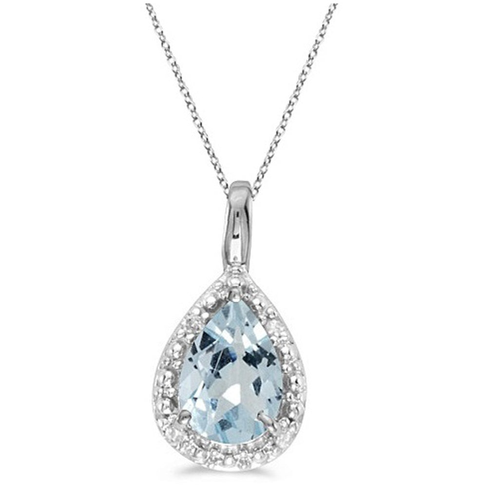 Pear Shaped Aquamarine Pendant Necklace 14K White Gold (0.60 Ct)