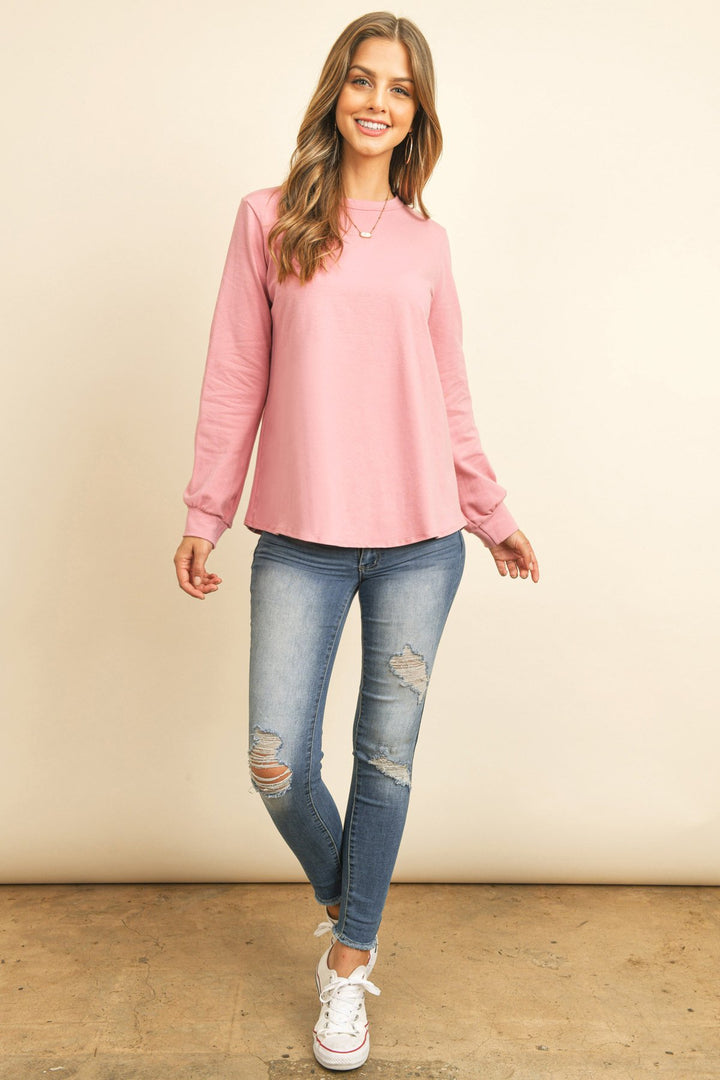 Long Sleeve Round Neck Solid Top