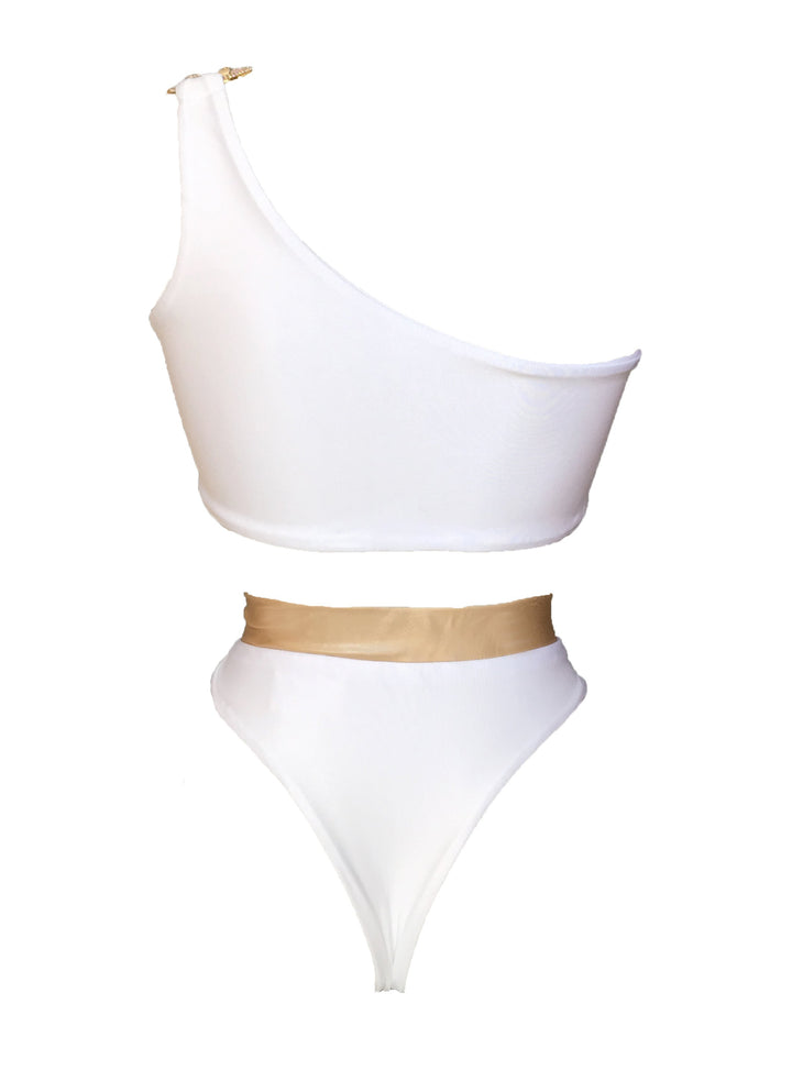 Kira One Shoulder Top & High Waist Bottom White