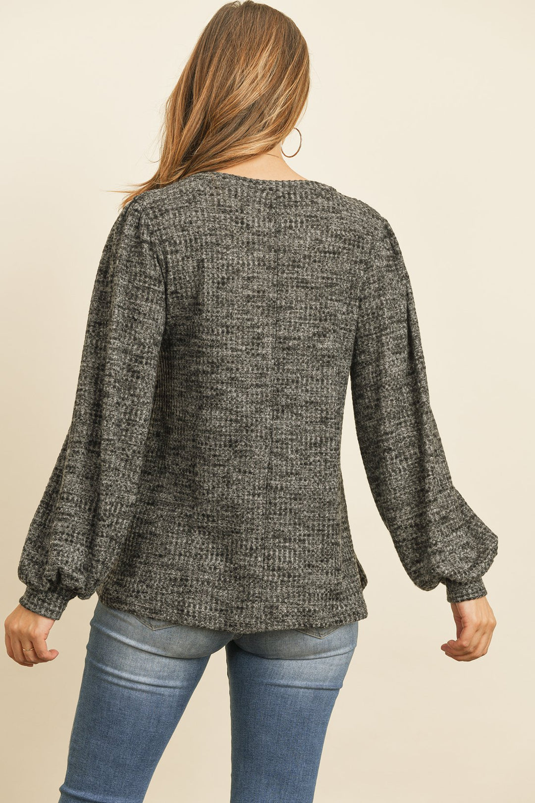 Puff Sleeved Waffle Top