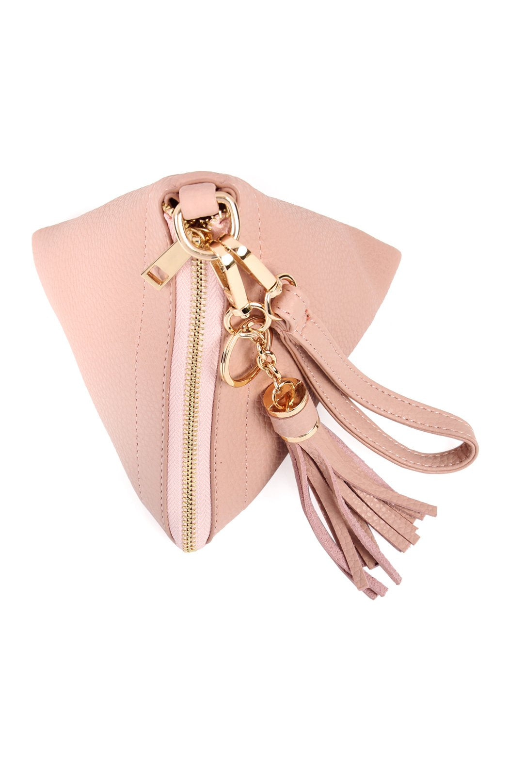 Pyramid Shape Tassel Wristlet Leather Bag