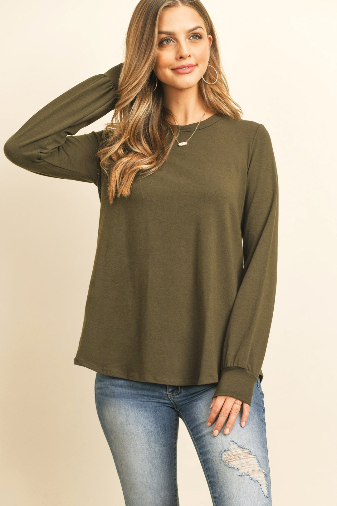 Long Sleeve Round Neck Solid Top