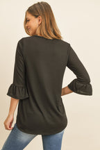 Solid Bell Sleeve V-Neck Top