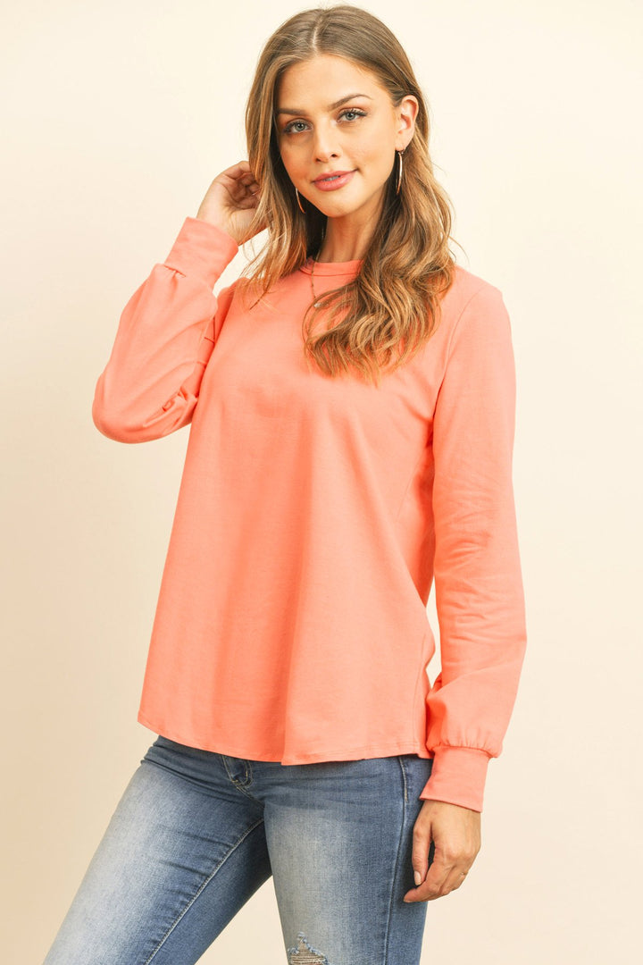 Long Sleeve Round Neck Solid Top