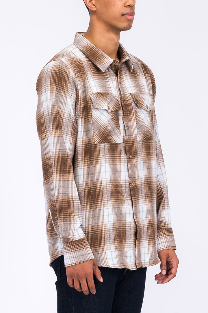 Long Sleeve Checkered Plaid Brushed Flannel