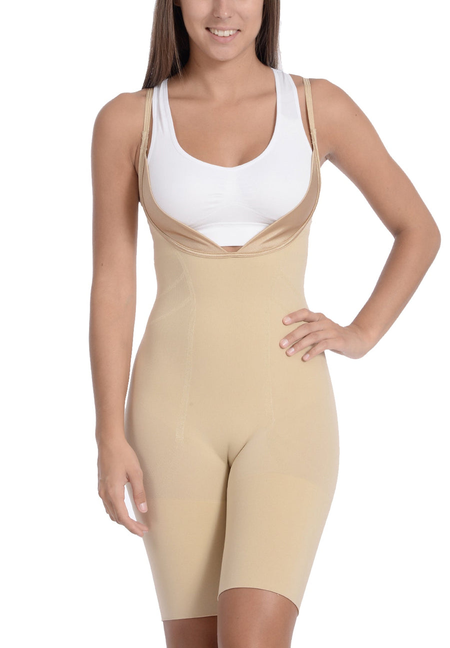 Smooth and Silky Bodysuit Shaper with Built-in Wire Bra and Sexy Lace Trims  Nude - Plus Sizes